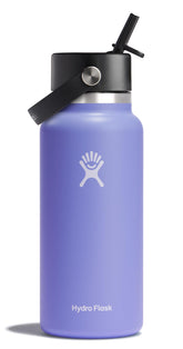 Hydro Flask 32 oz Wide Mouth bottle with Flex Straw Cap keeps drinks cold up to 24 hours.