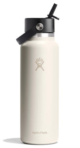 Hydro Flask 40 oz ivory bottle with a wide mouth for ice cubes and on-the-go hydration.