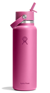 Hydro Flask 40oz Wide Mouth Reef Pink bottle with leakproof Flex Straw Cap for on-the-go hydration.