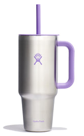 Hydro Flask Travel Tumbler 40 oz with violet handle and straw, ideal for on-the-go hydration.