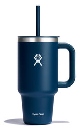 Hydro Flask Travel Tumbler Indigo Blue 32oz with handle for on-the-go hydration.
