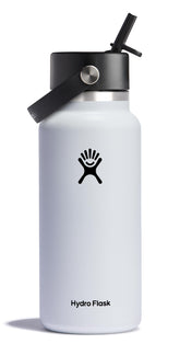 Hydro Flask 32oz wide-mouth bottle close-up, sturdy for on-the-go hydration.
