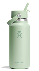 Hydro Flask wide mouth Aloe Green bottle with leakproof cap for spill-free hydration.