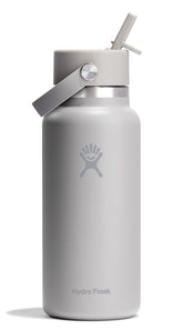 Hydro Flask wide mouth bottle with flex straw cap for easy sipping on the go.
