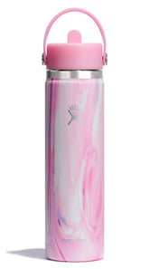 Hydro Flask jelly pink 24oz wide-mouth bottle with flexible handle for one-handed hydration.