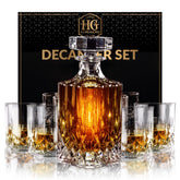 Hydro Gizmos whiskey decanter set pour scene for entertaining guests.