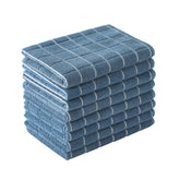 HYER KITCHEN microfiber towels 8-pack in blue lattice, folded for quick access.