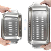 Hygie Rinse over-the-sink colander with extendable basket for versatile washing.