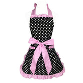 Hyzrz cute apron with retro black polka dots and pink side accent for stylish cooking.