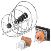 HzTinT 3-pack pot lid organizer in stainless steel keeps lids tidy.