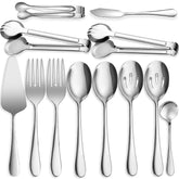 IAXSEE 12-piece serving utensils set with mirror finish for elegant buffet presentation.