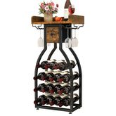 IBUYKE wine rack front view showing ample storage in rustic brown