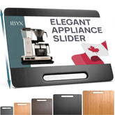 Ibyx sliding tray under cabinet keeps the coffee maker within easy reach.