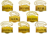 IcyPeak golden decanter tags eight-label set for spirits, ideal at home or bar