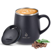 Ideus 16 oz insulated coffee mug in storm black keeps beverages hot during commutes.