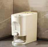 IEEK rice dispenser front view with measuring cup for portion control and visibility