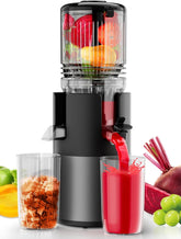 IIUIPI cold press juicer with large feed chute handling whole fruits for convenience.