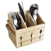 Ikee Design rustic elegant wooden flatware organizer caddy with oak color keeps utensils neatly organized outdoors