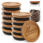 Hilislog 12 Pack Wooden Mason Jar Lids for Regular Mouth Jars – Acacia Wood with Silicone Seal