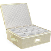 LotFancy Cup and Mug Storage Box, Hard Shell, China Coffee Mug Storage Container for Moving, Holds 12 Tea Cups, with Dividers & Handles, Beige
