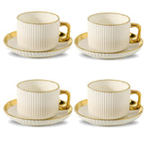LETAOTAO Tazas cappuccino con platillos – 8oz, latte art, borde dorado, juego de 4