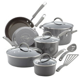 Rachael Ray Cucina – Juego de Ollas y Sartenes Antiadherentes de 12 Piezas, Gris Sal Marina