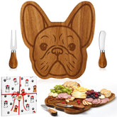 Ziliny French Bulldog Gifts for Women, French Bulldog Shaped Charcuterie Board Set Cutting Cheese Board Wooden Platter with Knives Forks Serving Trays Frenchie Gifts for Christmas Party