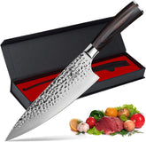 Imarku Damascus 8-inch knife blade close-up showing sharp edge for precise cuts.
