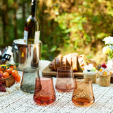 Imourari crystal stemless glasses in amber and brown for warm fall ambience.