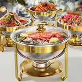 IMXSUMDA 4-pack chafing dish set with gold round finish for elegant buffets.