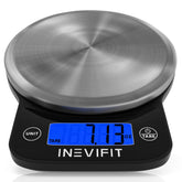 INEVIFIT Digital Kitchen Scale top view on brushed stainless steel for precise meal weighing