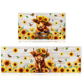 InIsaJace Highland Cow kitchen mat with sunflowers enhances rustic kitchen decor