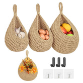 INJORAN boho wall hanging fruit baskets demonstrate compact storage for fresh produce.
