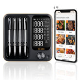Inkbird wireless meat thermometer front view with four probes for precise grilling.