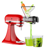 InnoMoon masticating juicer attachment for KitchenAid with dual feed chutes for quick prep