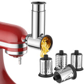 InnoMoon stainless steel slicer-shredder attachment for KitchenAid enhances prep with versatile slicing and shredding.