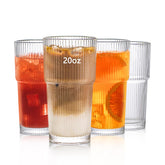 INSETLAN 20oz ribbed-glass tumbler set of four for iced drinks and everyday use.