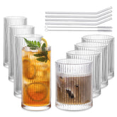 INSETLAN vintage glassware set, eight-piece display for elegant home entertaining.