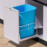 Insputer pull-out trash can under cabinet with soft-close slides for quiet operation.