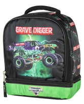 INTIMO Monster Jam Grave Digger lunch bag front view with dual compartments for separate hot and cold items.