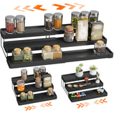 INVOCOO expandable spice rack 3-tier keeps spices within easy reach.
