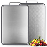 INZOO double-sided cutting board top view shows sleek stainless surface for clean prep
