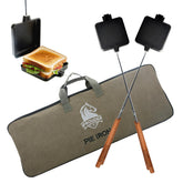 IPROUDER campfire pie iron setup for easy outdoor sandwiches.
