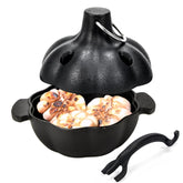 IPROUDER cast iron garlic roaster with handle for easy lifting and even heat.