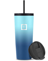 IRON °FLASK Classic Tumbler with blue waves keeps beverages cold longer on the go.
