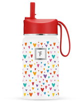 IRON °FLASK Kids bottle rainbow-hearts with straw lid; leakproof sipping for school and play.