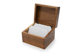 Ironwood Gourmet Acacia recipe box lid grooved for easy recipe card reading during cooking.