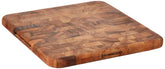 Ironwood Oslo end grain square cutting board close-up showing rich acacia wood grain.