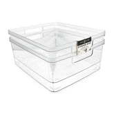 Isaac Jacobs large clear storage bin front view shows easy visibility for quick pantry checks.