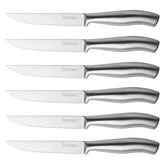 IsheTao steak knife set six 4.5-inch blades for easy steak slicing.